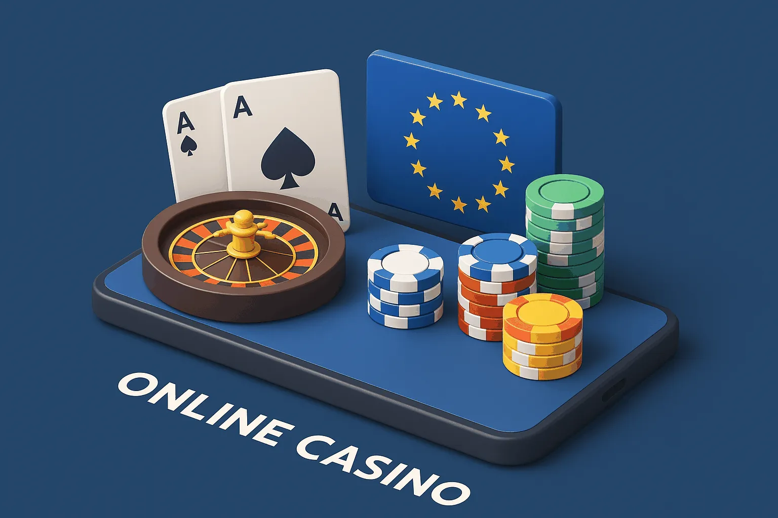 Online Casino Europe Minimalist Artwork 3D Illustration of European Online Casino Elements